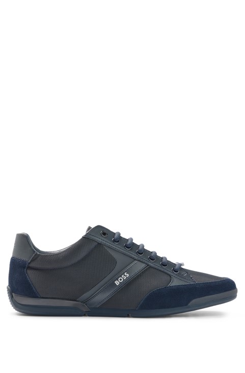 γυμναστήρια μικτών υλικών με Suede και Faux δέρμα Hugo Boss σκούρο μπλε
