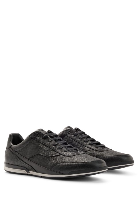 Hugo Boss μαύρα παπούτσια με χαμηλό επάνω μέρος από διάτρητο και κοκκώδες δέρμα