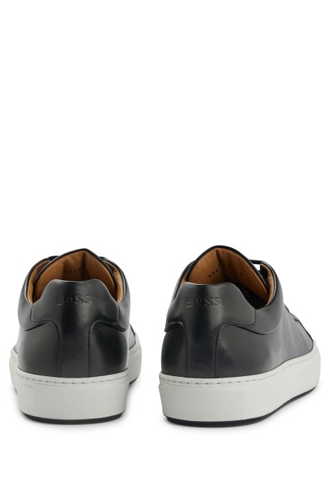 Γυαλιστερό δέρμα γυμναστήριο χαμηλού προφίλ με λαστιχένια σόλα Hugo Boss μαύρο
