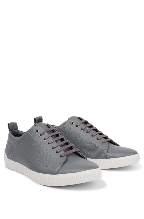 Κόκκους δερμάτινους χαμηλού ποδιού με ταινία λογότυπο Hugo Boss γκρι