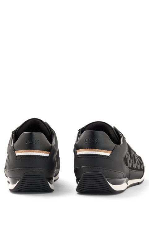 Μαύρα γυμναστήρια Hugo Boss μικτών υλικών χαμηλής κορυφής με μεγάλο λογότυπο
