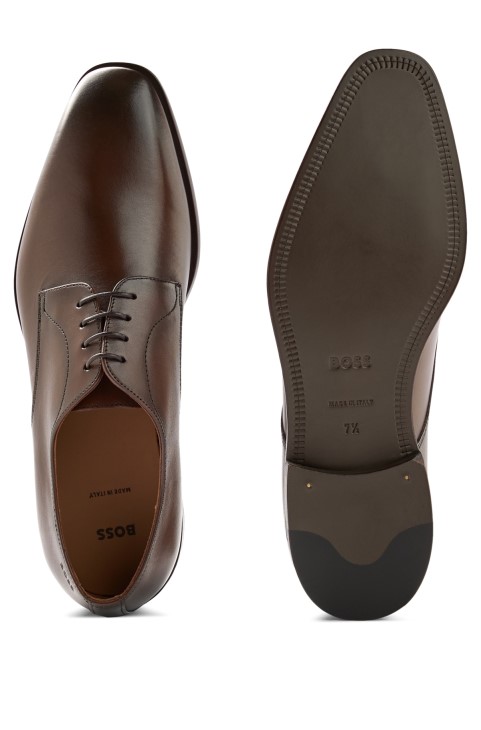 Παπούτσια ντέρμπι ιταλικής κατασκευής σε δερμάτινο χρώμα με ραμμένες λεπτομέρειες Hugo Boss καφέ
