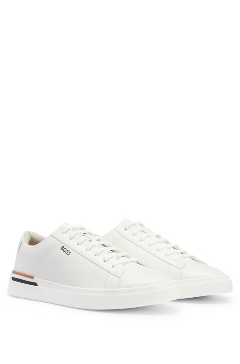 Τροφές σόλας Cupsole με φτέρνα με ρίγες, λευκό Hugo Boss