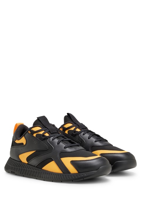 Προπονητές μικτών υλικών Hugo Boss με λεπτομέρειες θερμοκολλημένες σκούρο γκρι