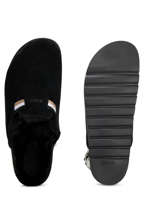 μαύρα σουέτ Mules με διακοσμητικές λωρίδες και εξωτερική σόλα Eva Hugo Boss
