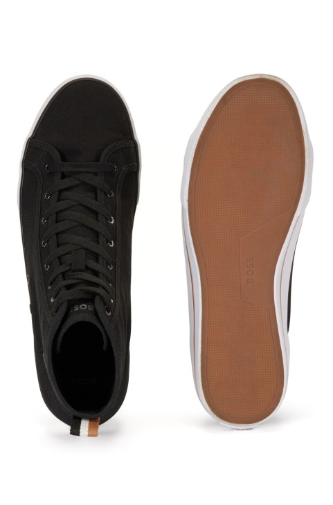 μαύρα βαμβακερά παπούτσια Hugo Boss με ψηλή όψη με μάρκα B
