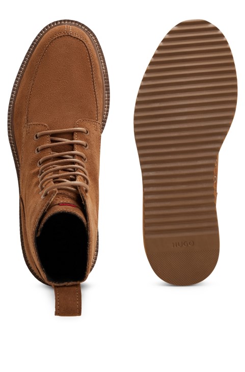 Μποτάκια Hugo Boss καφέ με κορδόνια από δέρμα καστόρι με σόλα Eva
