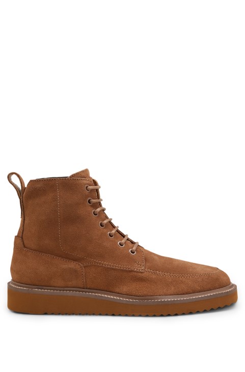 Μποτάκια Hugo Boss καφέ με κορδόνια από δέρμα καστόρι με σόλα Eva
