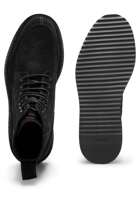 Μποτάκια Hugo Boss με κορδόνια από δέρμα καστόρι με μαύρη σόλα Eva
