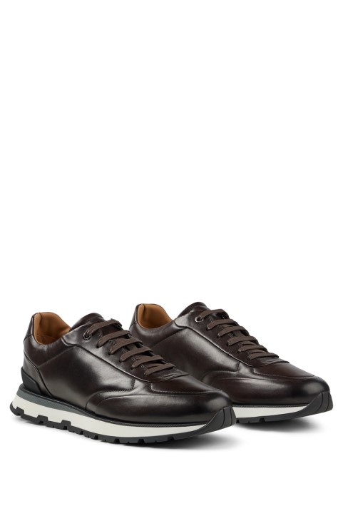 κορδόνια Hugo Boss από ιταλικό δέρμα με γυαλιστερό αποτέλεσμα σκούρο καφέ