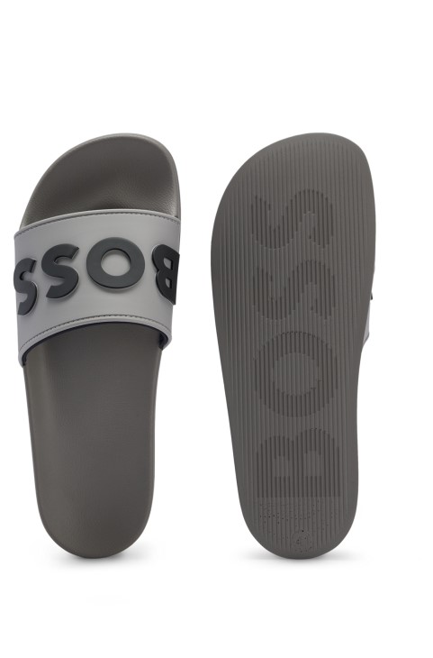 Διαφάνειες ιταλικής κατασκευής Hugo Boss με λογότυπο σε γκρι αυξημένη αντίθεση
