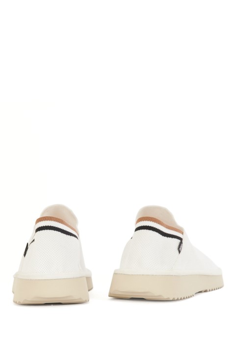 Πλεκτές παντόφλες Hugo Boss με πτυσσόμενη φτέρνα με ρίγες υπογραφή λευκό
