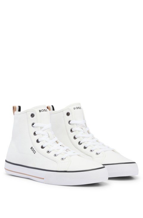 ψηλό μπλουζάκι από βαμβακερό καμβά Hugo Boss με λευκή επένδυση με υπογραφή