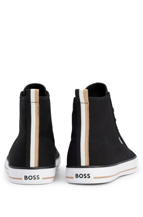 Ψηλές μπλούζες από βαμβάκι σε καμβά με διακοσμητικές ρίγες, μαύρο Hugo Boss
