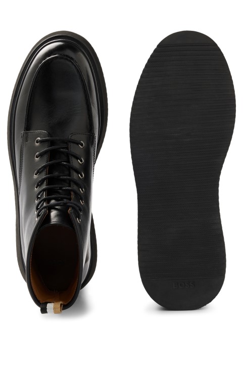 μισά μποτάκια με ποδιά από δερμάτινο Pull-up μαύρο Hugo Boss
