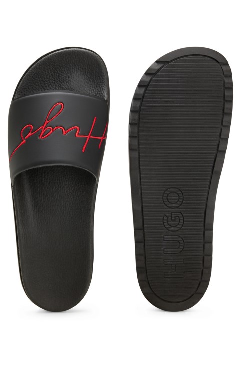 μαύρα λογότυπο διαφάνειες με περίγραμμα ποδιού Boss Hugo
