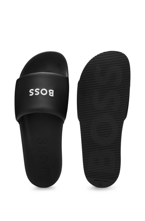 Hugo Boss μαύρες τσουλήθρες ιταλικής κατασκευής με κεντημένο λογότυπο
