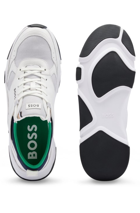 Boss X Ajbxng δερμάτινα και διχτυωτά παπούτσια με λεπτομέρειες λογότυπου
