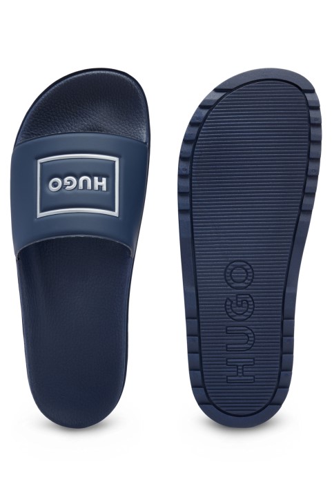 διαφάνειες με φαρδύ λουράκι και μεταλλικό πλαίσιο με λογότυπο Hugo Boss σκούρο μπλε
