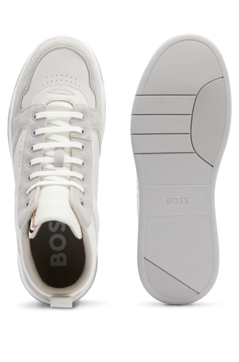 ψηλά δερμάτινα παπούτσια με λεπτομέρειες λογότυπου Hugo Boss λευκό
