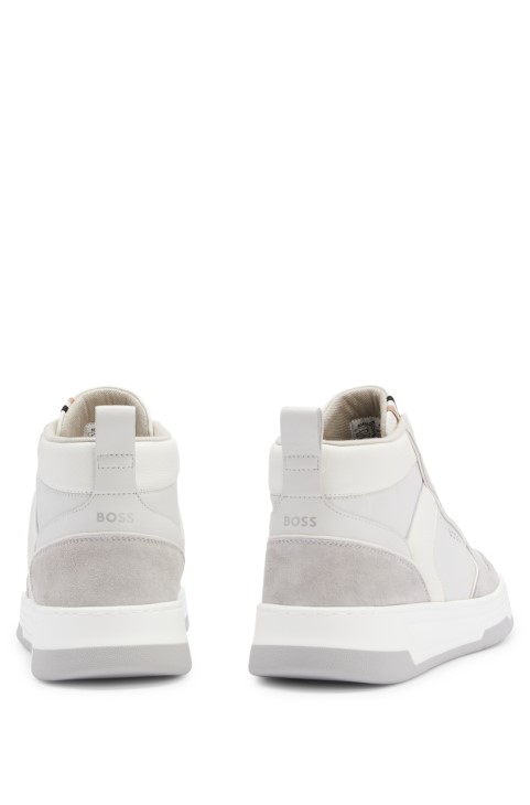 ψηλά δερμάτινα παπούτσια με λεπτομέρειες λογότυπου Hugo Boss λευκό
