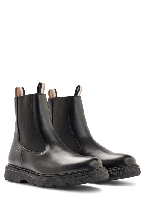 Μαύρες δερμάτινες μπότες Chelsea Hugo Boss με ελαστικό πάνελ με λογότυπο