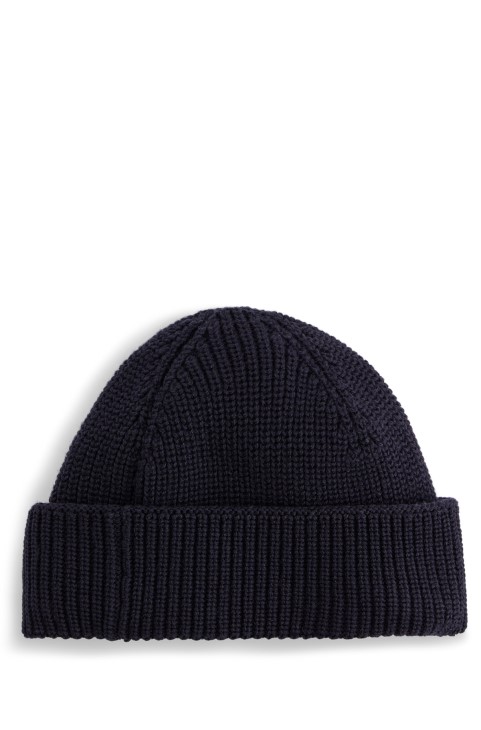 Καπέλο ψαρά με ραβδώσεις Hugo Boss με ετικέτα με λογότυπο σε απαλά νήματα σκούρο μπλε
