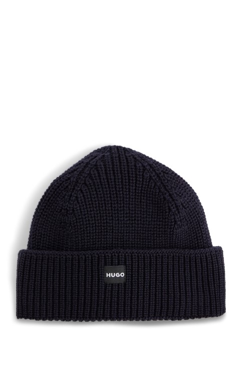 Καπέλο ψαρά με ραβδώσεις Hugo Boss με ετικέτα με λογότυπο σε απαλά νήματα σκούρο μπλε
