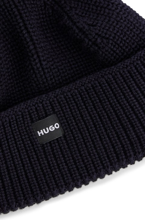 Καπέλο ψαρά με ραβδώσεις Hugo Boss με ετικέτα με λογότυπο σε απαλά νήματα σκούρο μπλε
