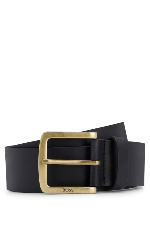 μαύρη δερμάτινη ζώνη με αγκράφα από ορείχαλκο αντίκες με λογότυπο Hugo Boss