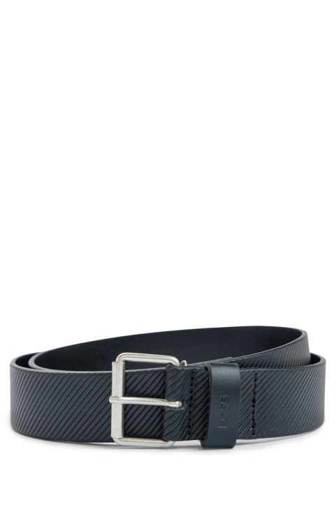 Ζώνη με πόρπη Hugo Boss από δομημένο δέρμα με μαύρο λογότυπο