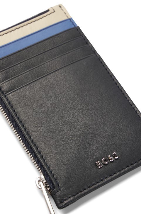 σκούρο μπλε Hugo Boss πολύχρωμη νομισματοθήκη από ματ δέρμα
