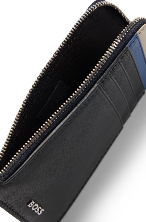 σκούρο μπλε Hugo Boss πολύχρωμη νομισματοθήκη από ματ δέρμα
