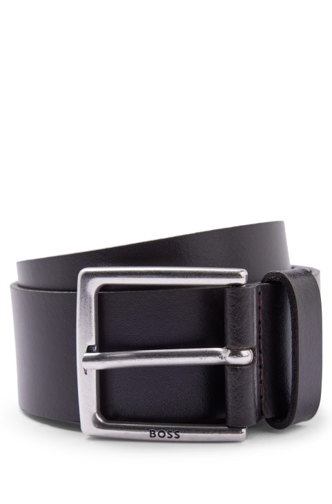 Σκούρο καφέ ιταλική δερμάτινη ζώνη με εξοπλισμό αντίκας Hugo Boss