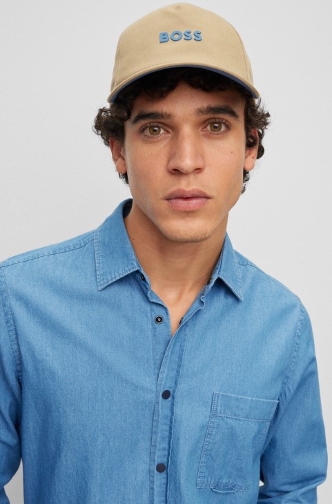 μπεζ Hugo Boss βαμβακερό καπέλο με λογότυπο
