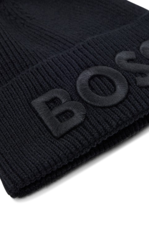 μαύρο καπέλο Hugo Boss από βαμβακερό καπέλο Beanie με τρισδιάστατο κεντημένο λογότυπο
