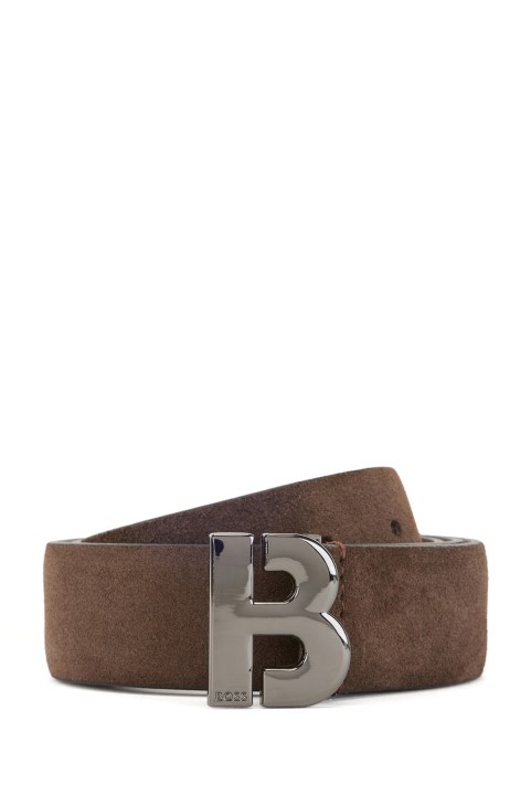 Ιταλική ζώνη σουέτ με γυαλιστερό μεταλλικό υλικό σε σκούρο καφέ Hugo Boss