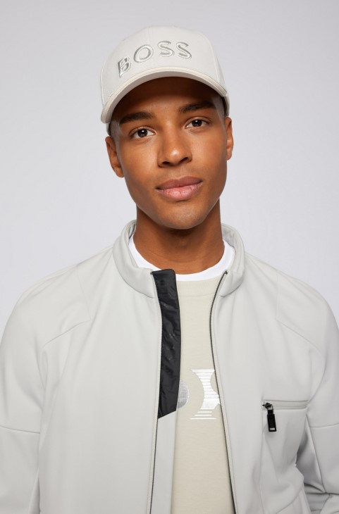 Hugo Boss ανοιχτό μπεζ πικέ-δικτυωτό καπέλο με τρισδιάστατο κεντημένο λογότυπο
