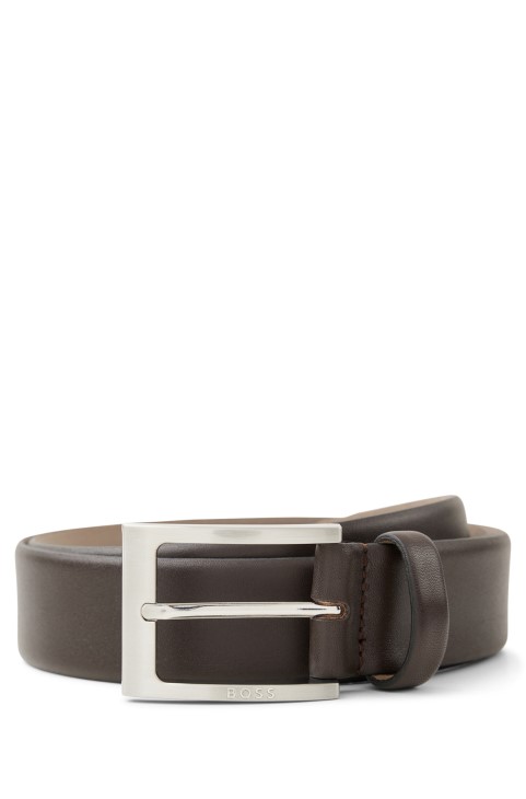 σκούρο καφέ Hugo Boss-nappa ζώνη με αγκράφα με καρφίτσα