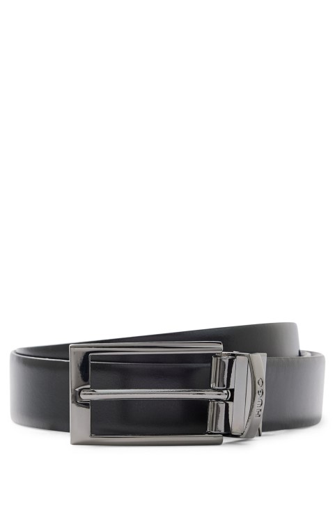 αναστρέψιμη δερμάτινη ζώνη με γυαλισμένο Gunmetal υλικό Hugo Boss μαύρο