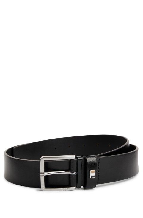 Ιταλική δερμάτινη ζώνη με λωρίδα υλικού κατασκευής Hugo Boss μαύρο