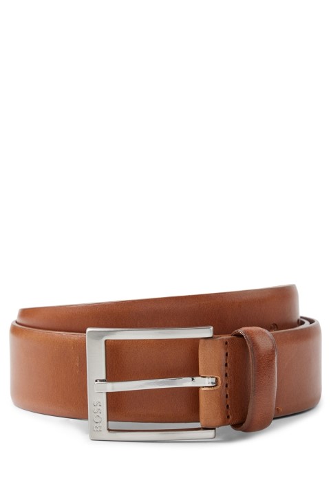 Ιταλική δερμάτινη ζώνη με ασημί αγκράφα σε καφέ Hugo Boss