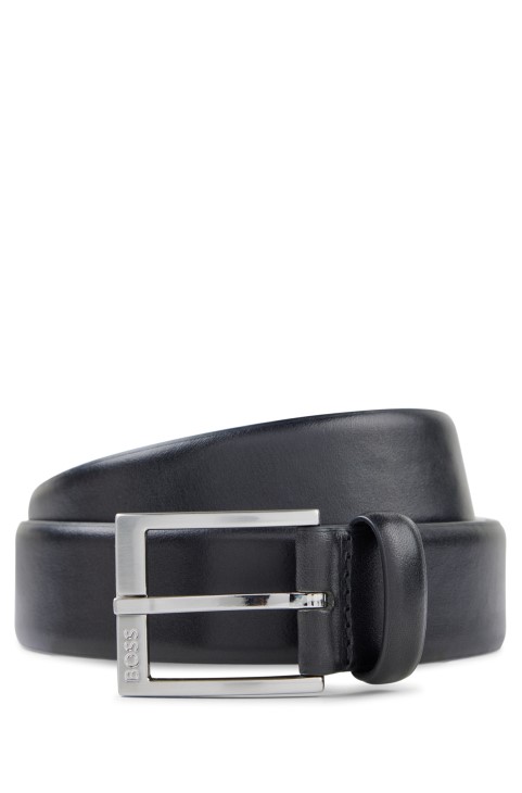 μαύρη Hugo Boss ιταλική δερμάτινη ζώνη με αγκράφα σε ασημί τόνους