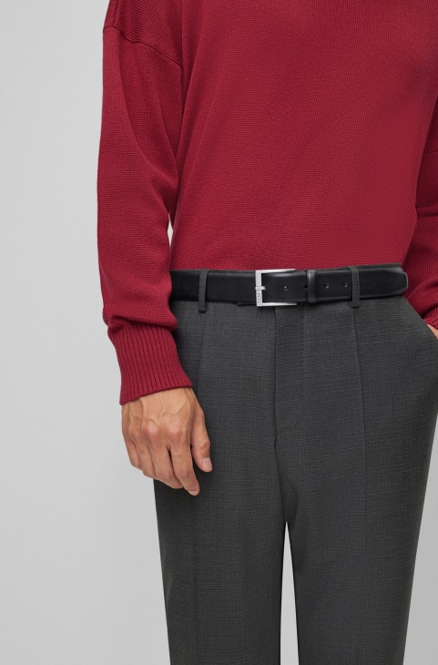 μαύρη Hugo Boss ιταλική δερμάτινη ζώνη με αγκράφα σε ασημί τόνους
