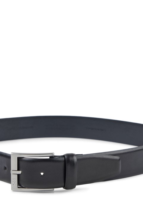 μαύρη Hugo Boss ιταλική δερμάτινη ζώνη με αγκράφα σε ασημί τόνους
