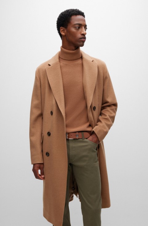 Ιταλική δερμάτινη ζώνη με επώνυμα μεταλλικά τελειώματα Hugo Boss καφέ
