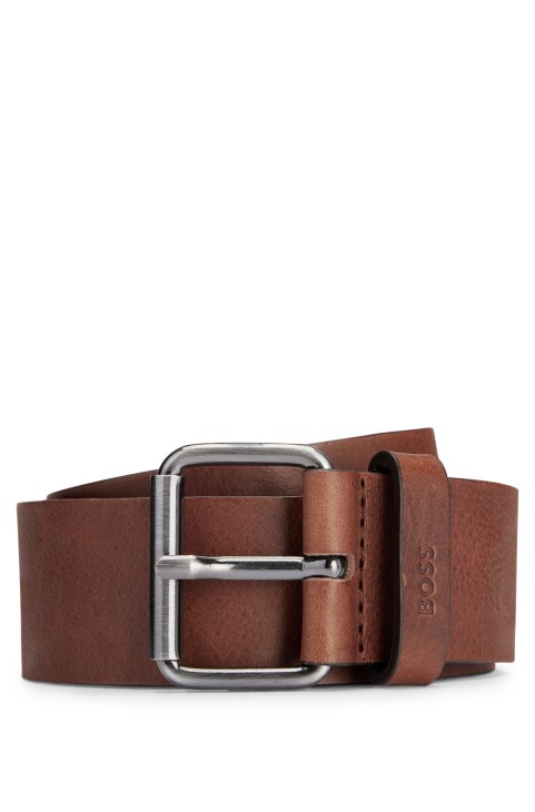 Ιταλική δερμάτινη ζώνη με υλικό με εφέ Gunmetal σκούρο καφέ Hugo Boss