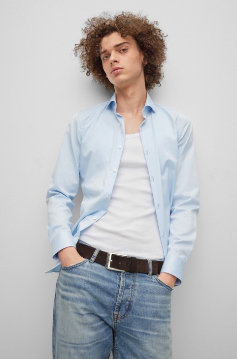 Ζώνη σουέτ με αγκράφα με καρφίτσα λογότυπο Hugo Boss σκούρο καφέ
