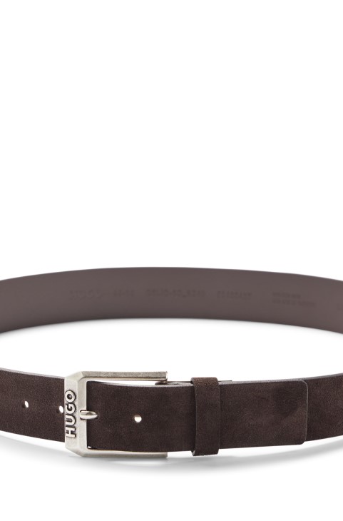 Ζώνη σουέτ με αγκράφα με καρφίτσα λογότυπο Hugo Boss σκούρο καφέ
