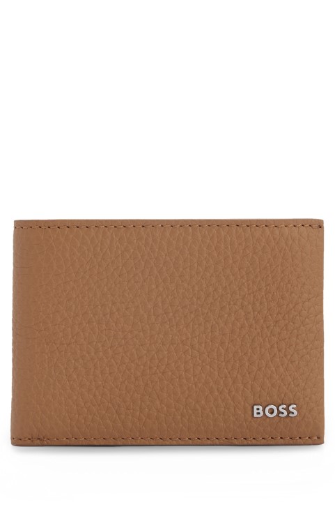 δερμάτινο πορτοφόλι Hugo Boss με γυαλιστερό λογότυπο μπεζ